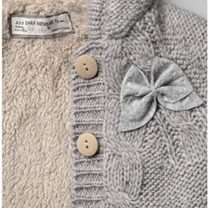sewa-Perlengkapan Musim Dingin-Zara Cable Knit Coat With Bows (12-18 month)