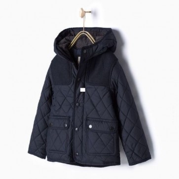 sewa-Perlengkapan Musim Dingin-Zara Boys Quilted Navy Jacket with Hood